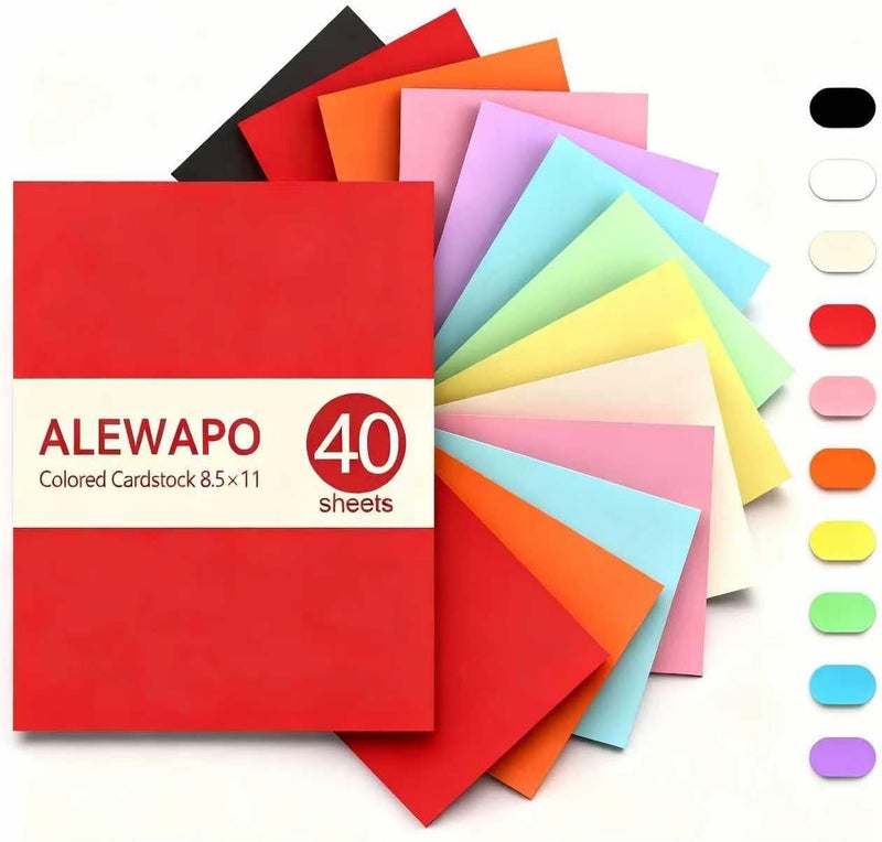 ALEWAPO Colored Cardstock 8.5 x 11 Assorted, 40 Sheets, 10 Colors Colored Copy Paper, 75 LB/200 GSM Construction Paper, ThickPaper Cardstock 8.5 x 11 for DIY Crafts, Kids School Supplies, Cricut - Image 1